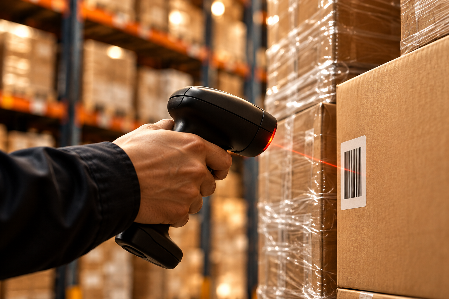 Scanning a carton in an organized warehouse